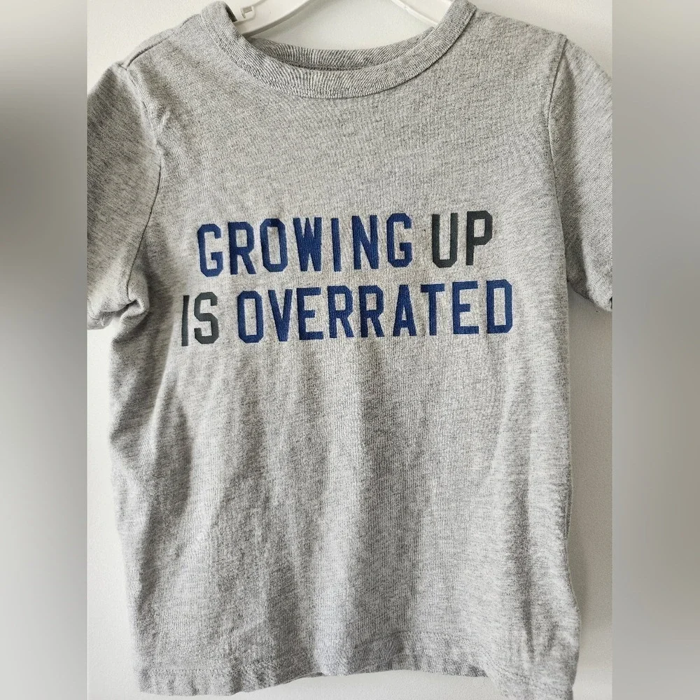 Gap Kids sz XS Gray T Shirt Growing‎ Up is Overrated Graphic Tee Basics School